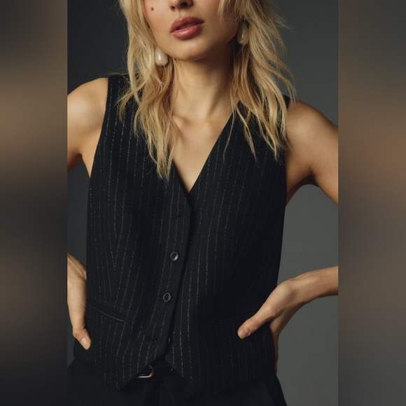 Anthropologie Maeve Sparkle Pinstripe Suit Vest - Picture 3 of 9